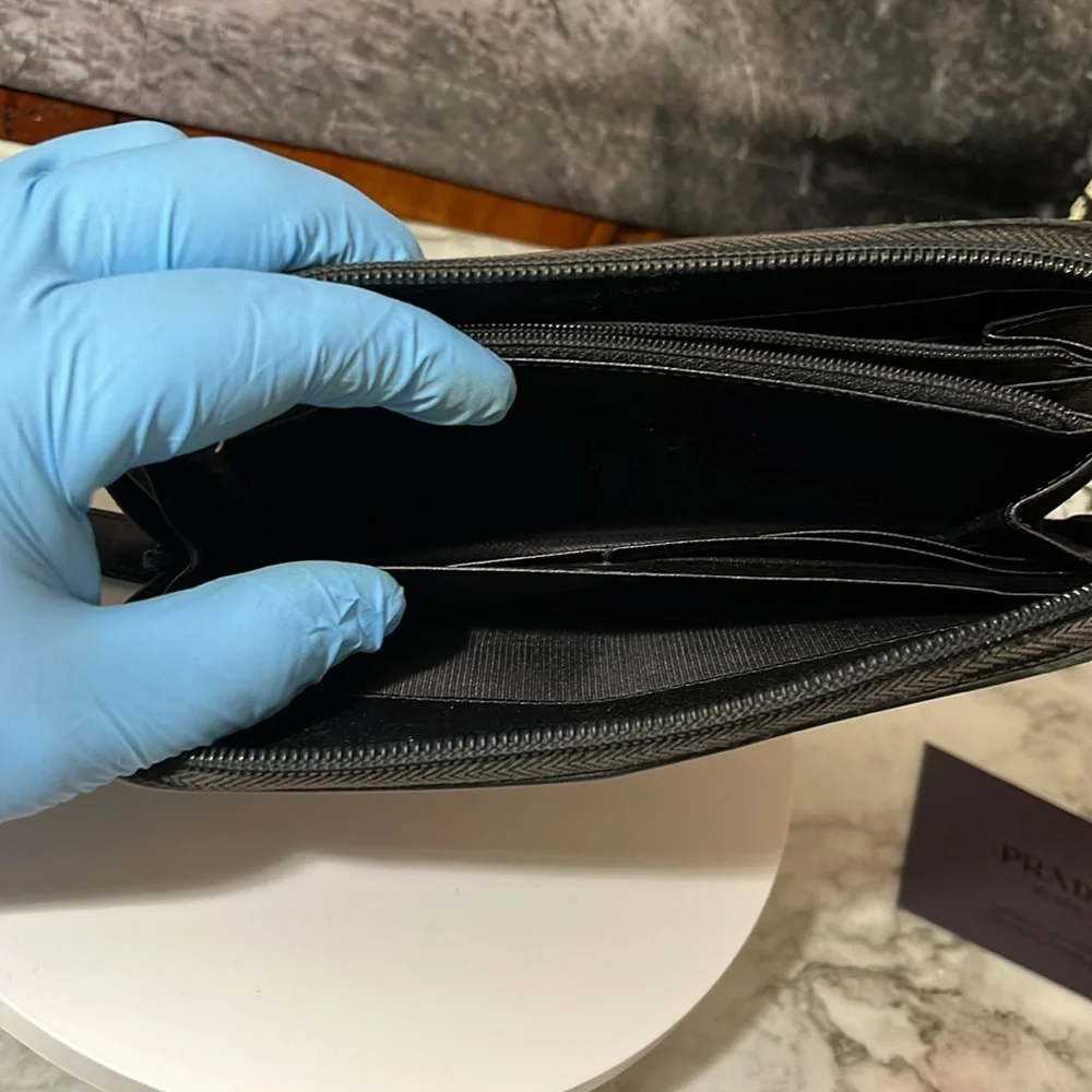 Prada Black Saffiano Leather Zip Wallet in GUC. - Picture 13 of 17